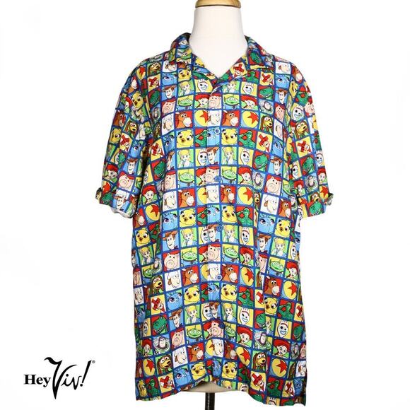Disney Pixar Toy Story Shirt Mens Button Up Rayon Print Size Medium - Hey Viv - Picture 1 of 7